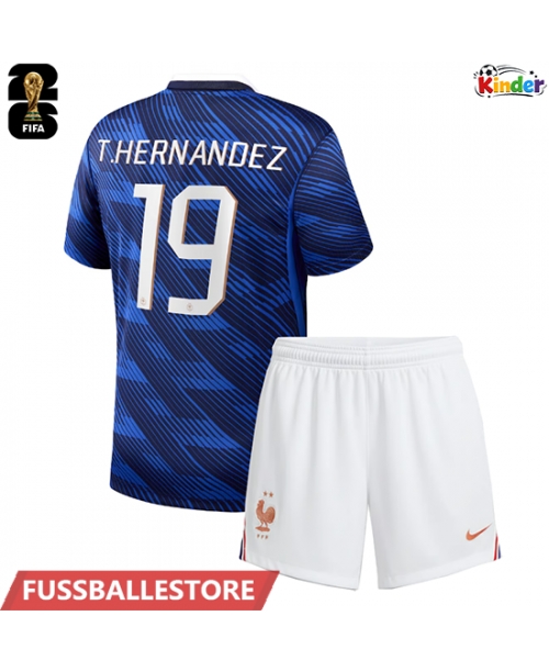 Günstige Frankreich Theo Hernandez #19 Heimtrikotsatz Kinder WM 2026 Kurzarm (+ Kurze Hosen)